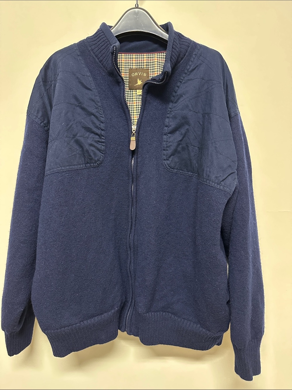 Orvis Men's Navy Full Zip 100% Wool Navy Blue Bomber Style Jacket Coat size XXL